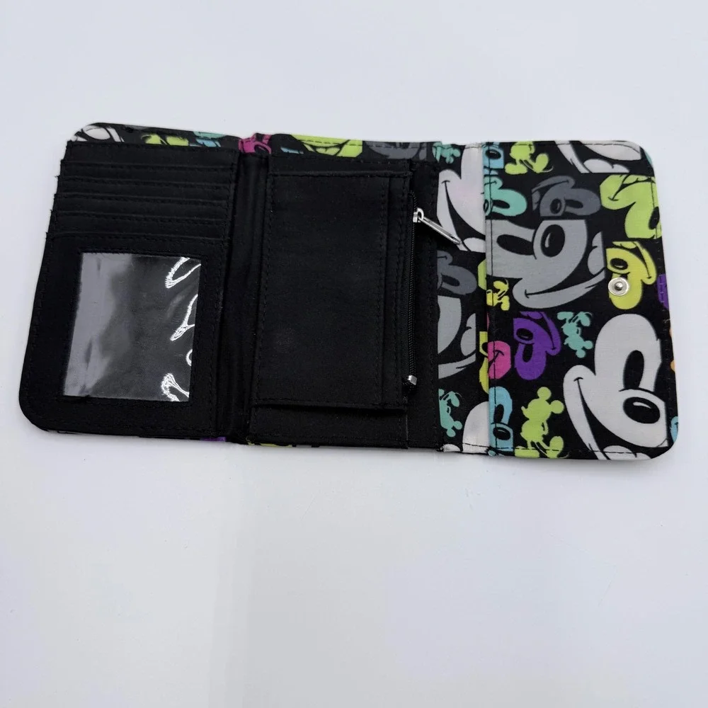 Disney Parks Mickey Mouse Pop Art Trifold Wallet Black Multi Color Polyester